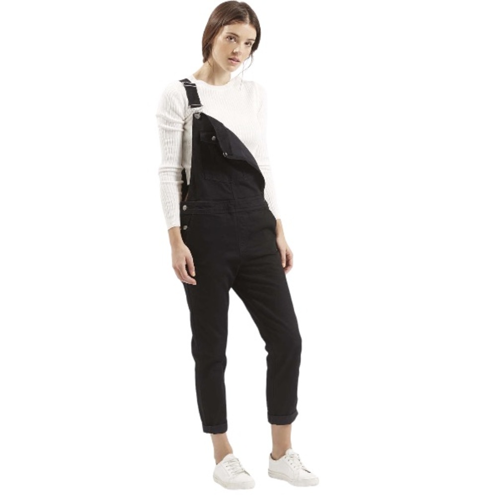 Topshop Moto Black Denim Bib Dungaree Overalls
